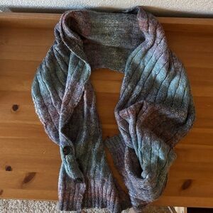 Multicolor Knit Scarf with Button Detail